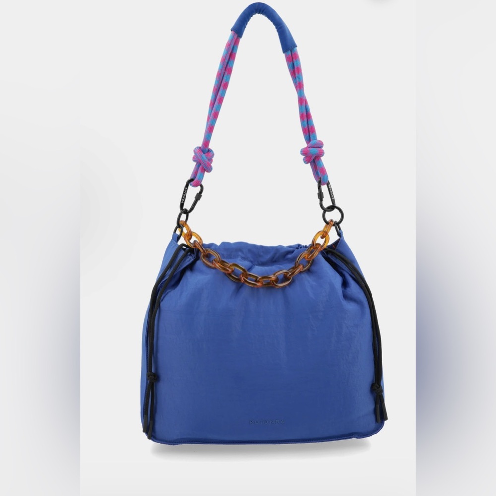 Blue Hobo Bag with Chain Detail